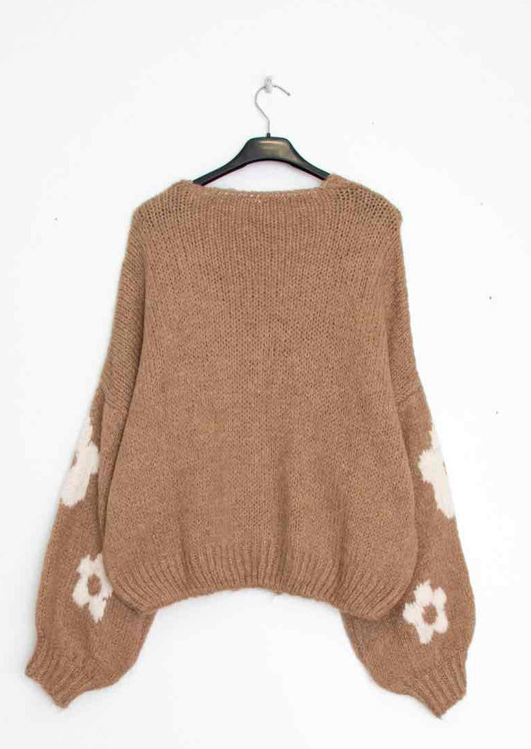 Flower Cardigan camel