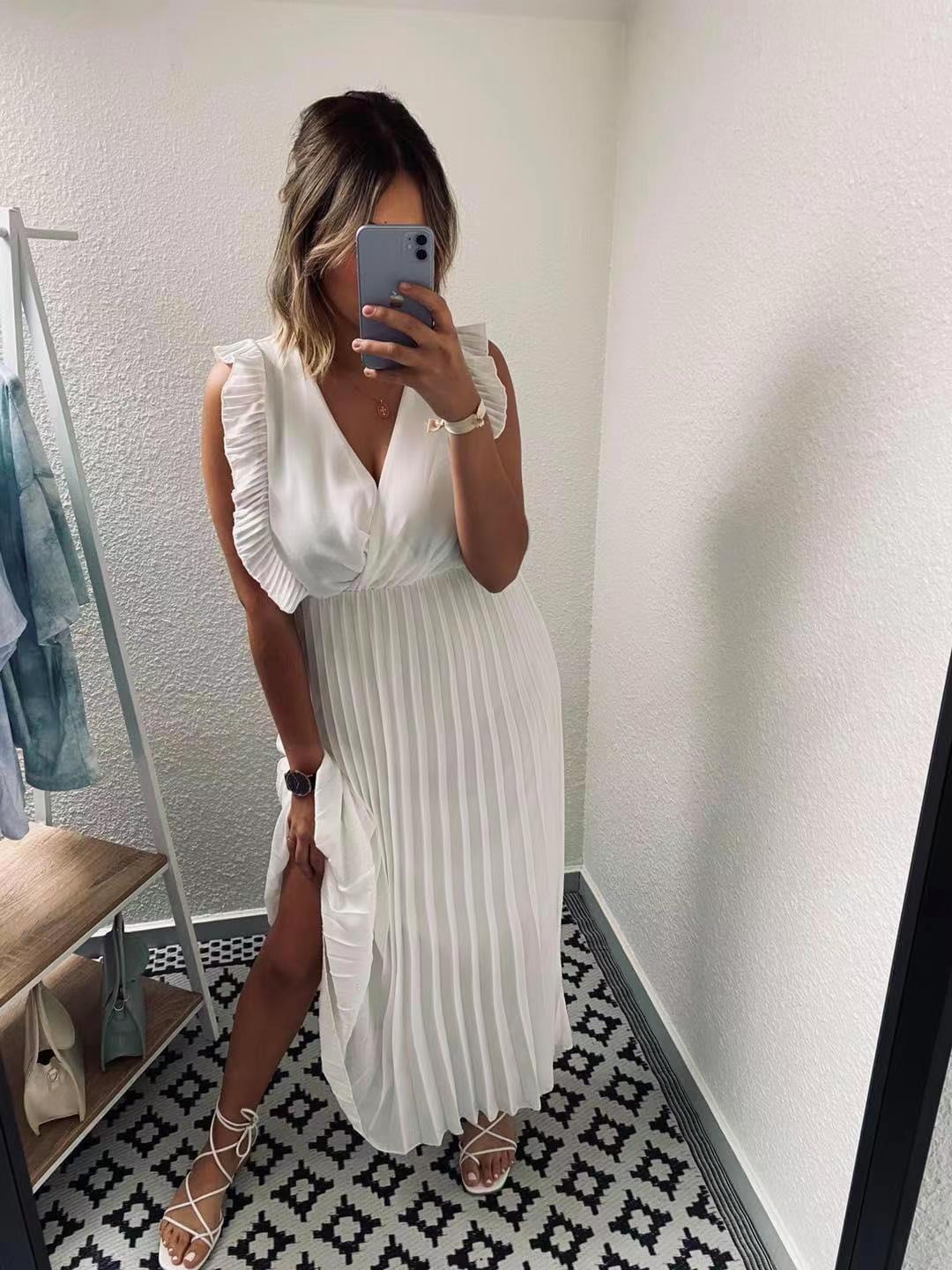 weiss Plisseekleid Gluecksboutique