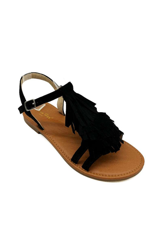 Sandalen mit Fransen, schwarz - Gluecksboutique®