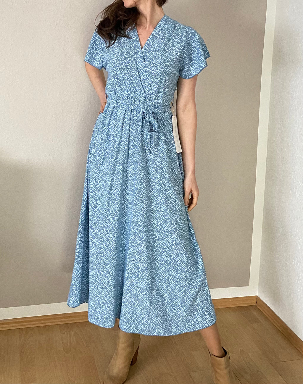 Kleid Farbblock Blumig Kurzarm Maxi main image 1