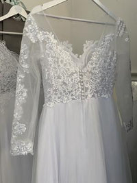 langarm Brautkleid  mit Spitze A Line Hochzeitskleid V-Neck - Gluecksboutique®