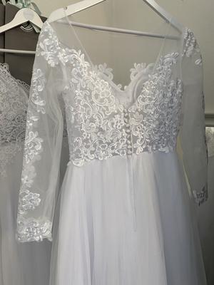 langarm Brautkleid  mit Spitze A Line Hochzeitskleid V-Neck - Gluecksboutique®