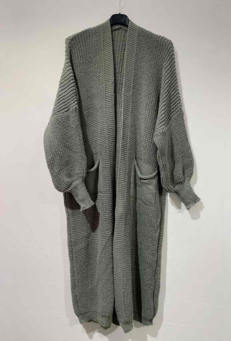 Maxi Cardigan mit Taschen, olive - Gluecksboutique®