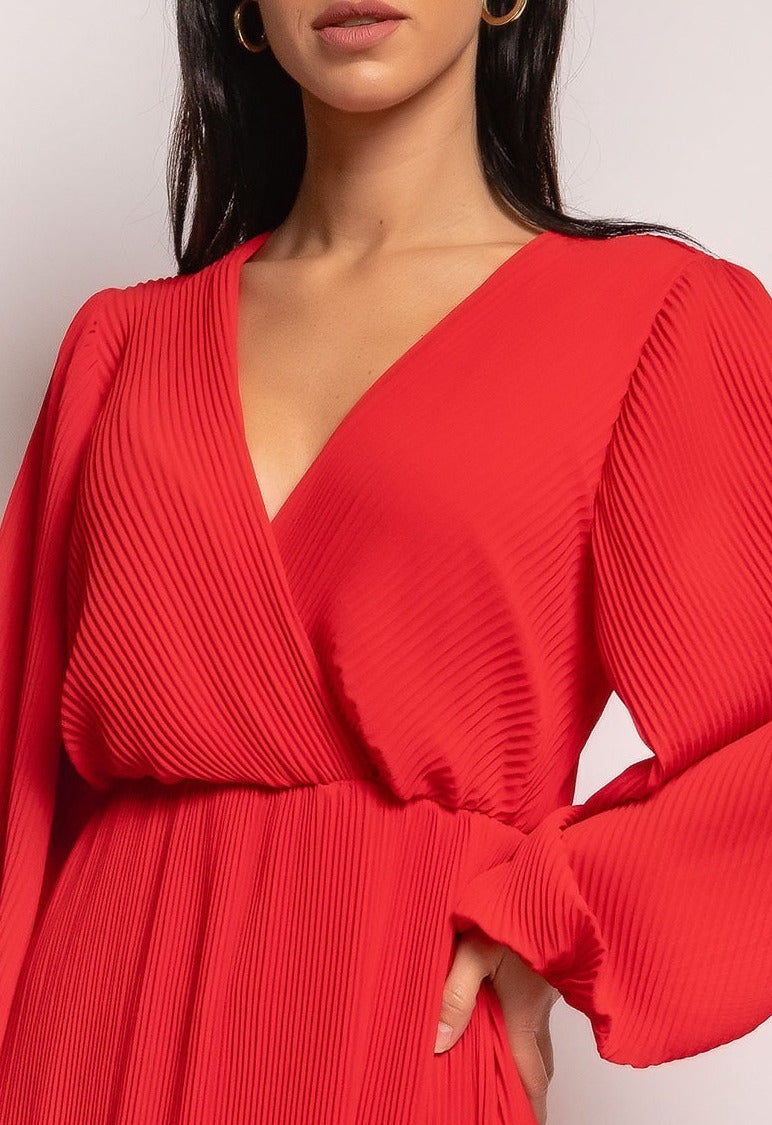 Plisseekleid langarm, rot- Gluecksboutique®
