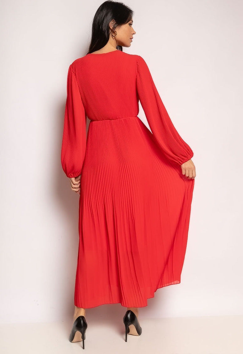 Plisseekleid langarm, in vers. Farben - Gluecksboutique®