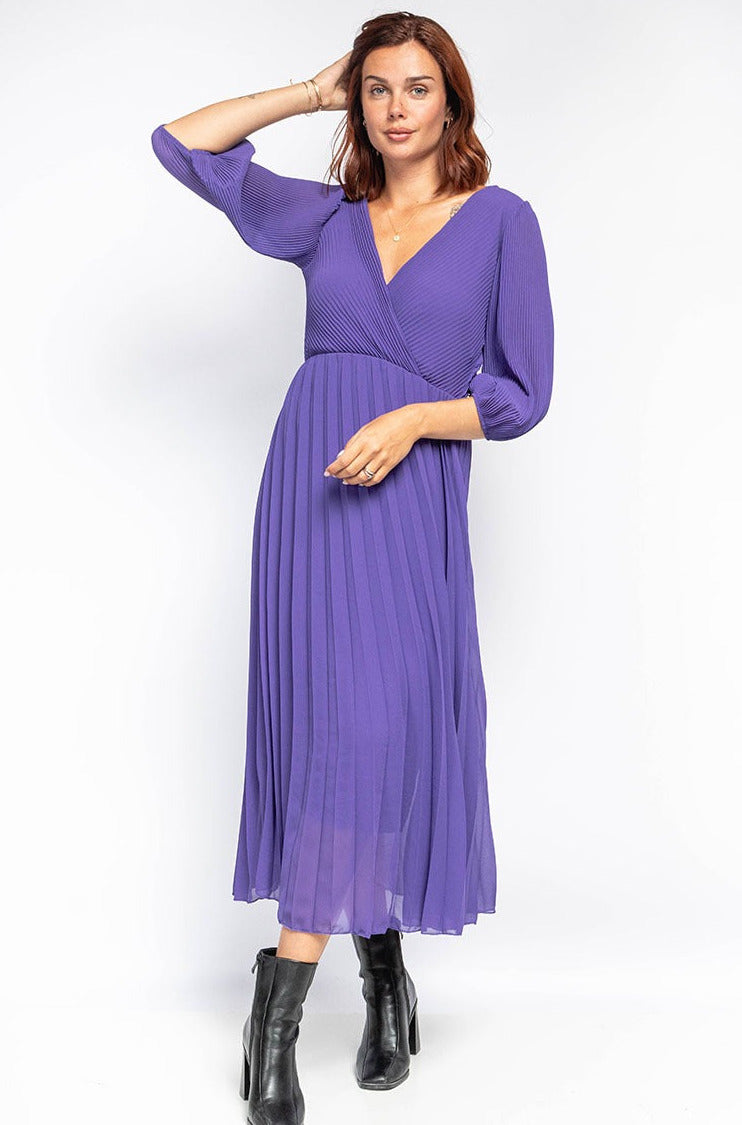 Plisseekleid mit 3/4 Arm, lila - Gluecksboutique®