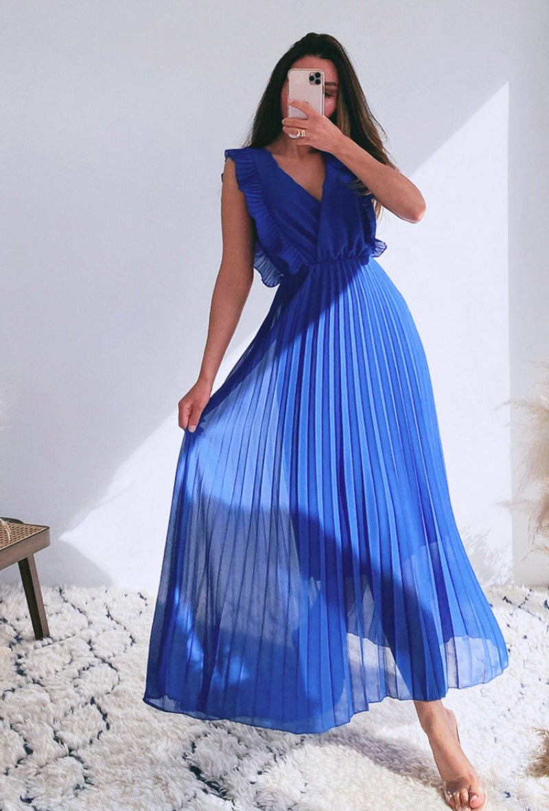 Plissiertes Kleid mit Rüschen in vers. Farben - Gluecksboutique®