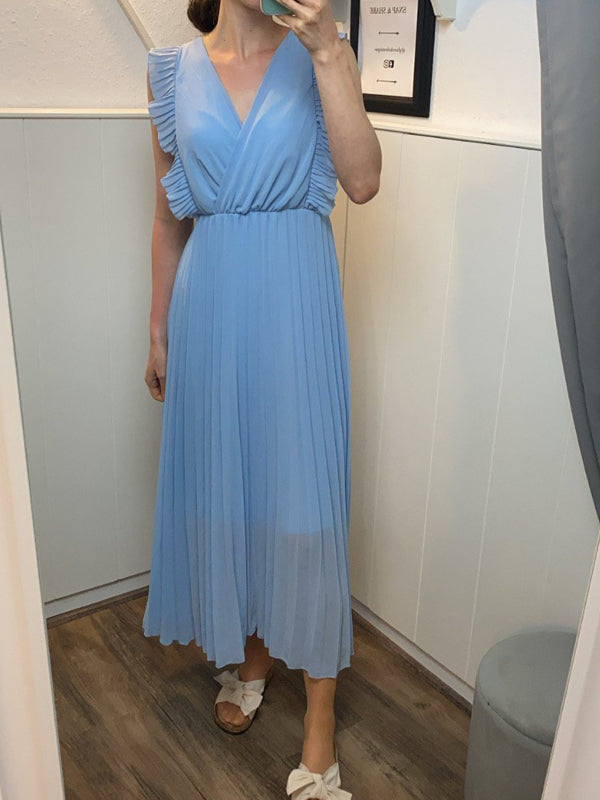 Plissiertes Kleid mit Rüschen in vers. Farben - Gluecksboutique®