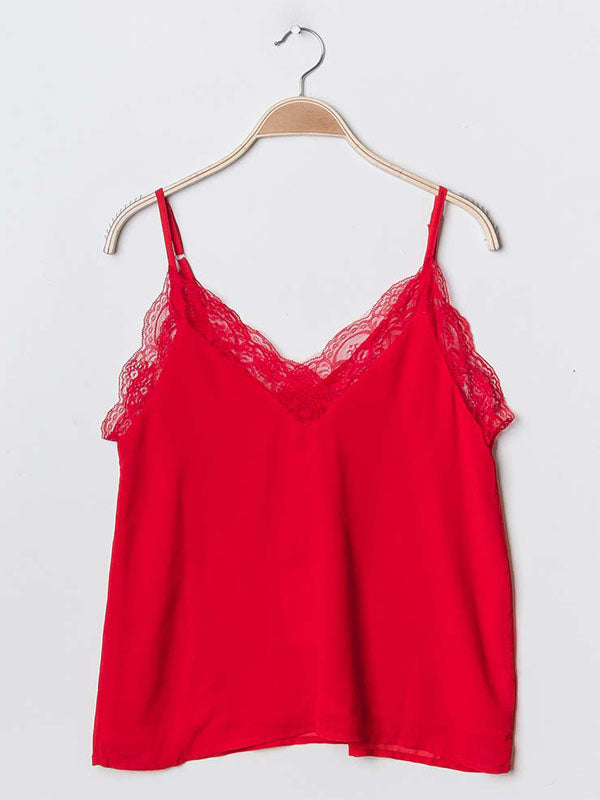 Trägertop mit Spitze rot - Gluecksboutique®