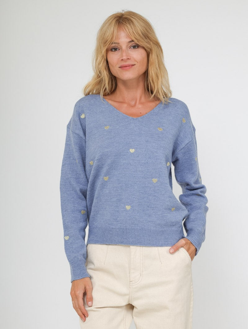 Blau Pullover mit Herz  Gluecksboutique