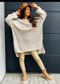 beieg Pullover mit Schlitz Gluecksboutique®