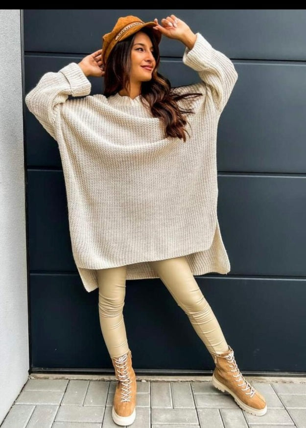 beieg Pullover mit Schlitz Gluecksboutique®
