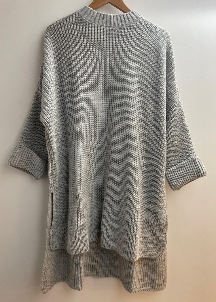 grau Pullover mit Schlitz Gluecksboutique®