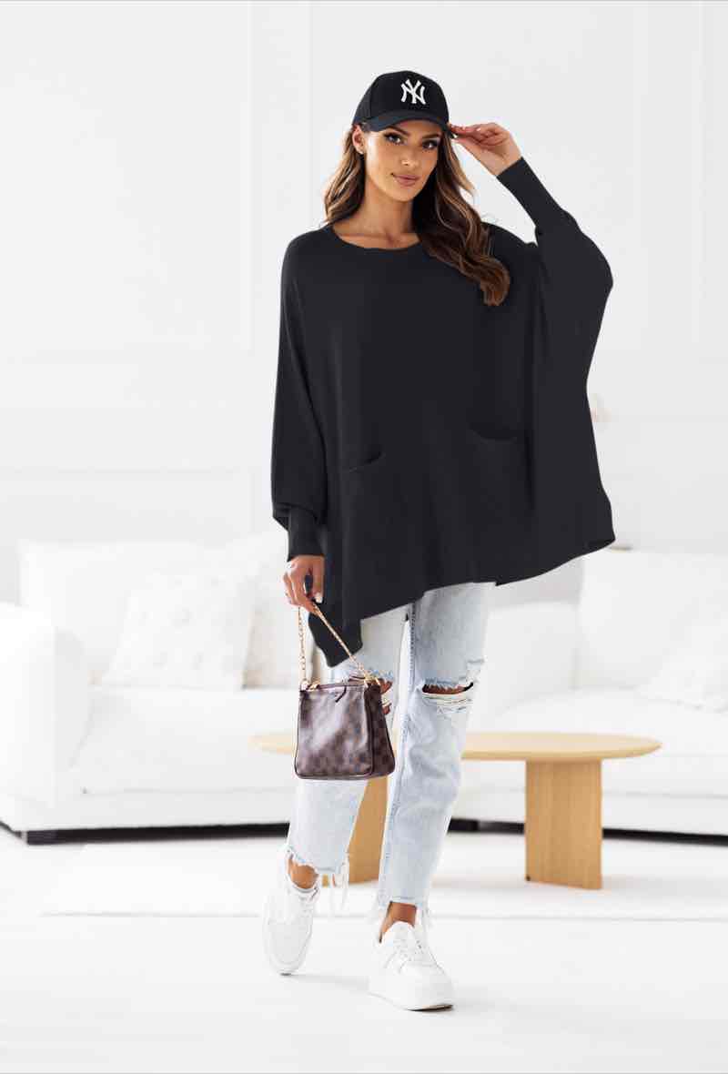 Oversize Shirt mit Fronttaschen schwarz