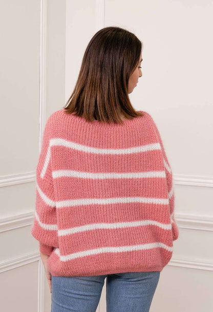 gestreifter Oversize Pullover rosa