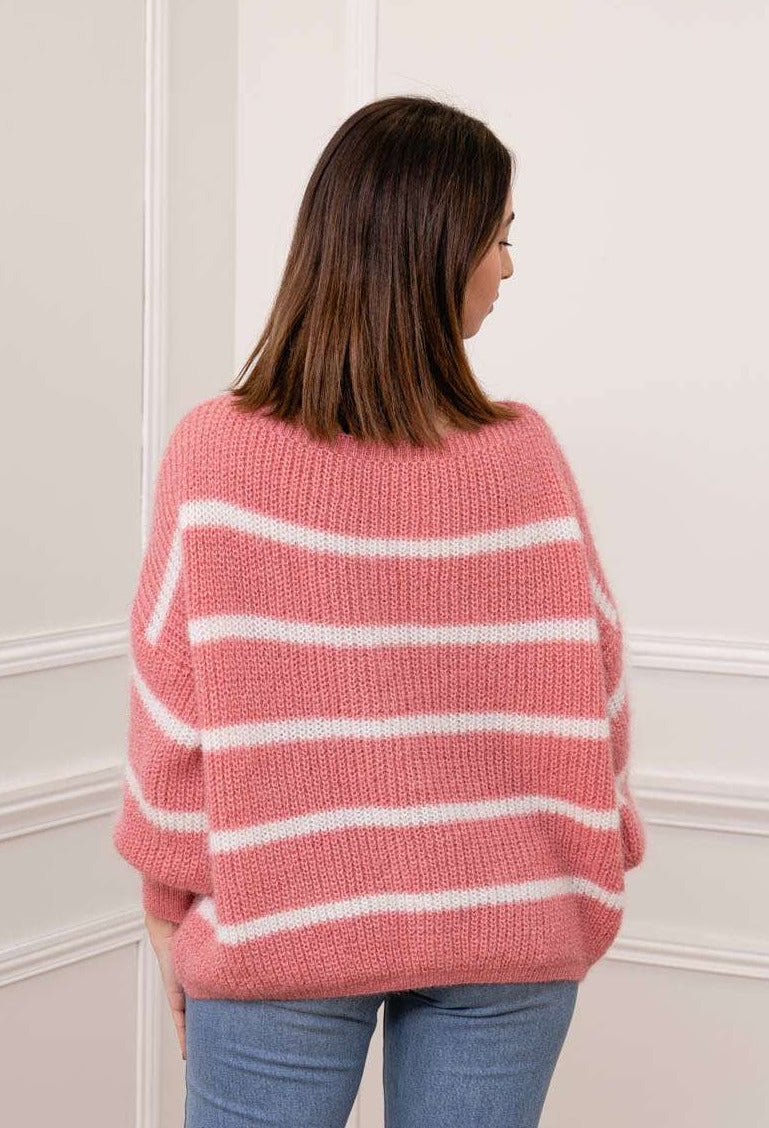 gestreifter Oversize Pullover rosa