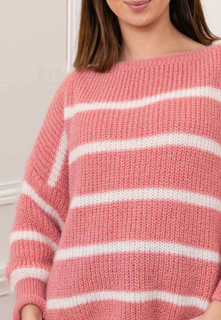 gestreifter Oversize Pullover rosa