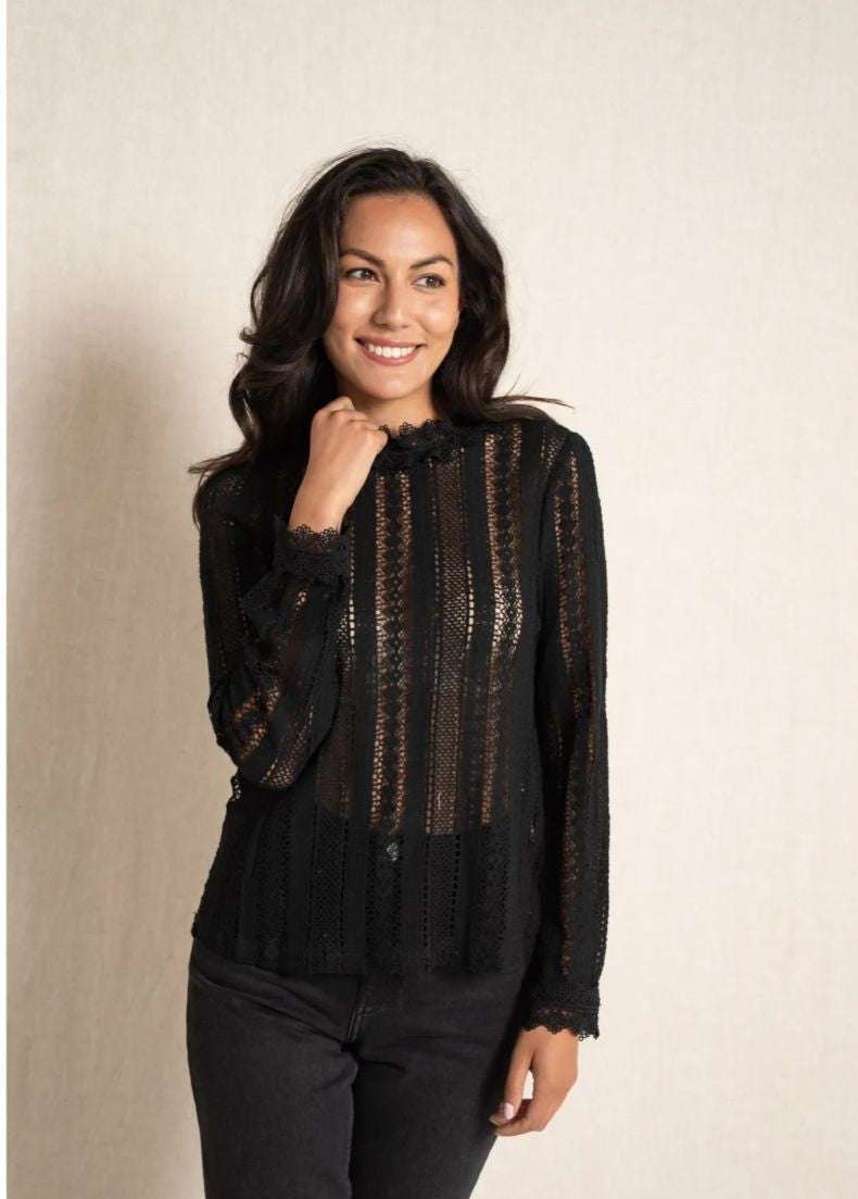 Spitzenbluse schwarz Gluecksboutique