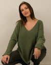 khaki Pullover mit V Ausschnitt - Gluecksboutique®