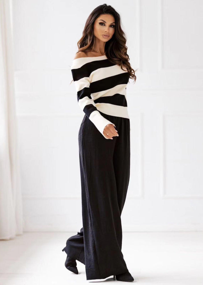 Gestreifter Feinstrickpullover schwarz weis