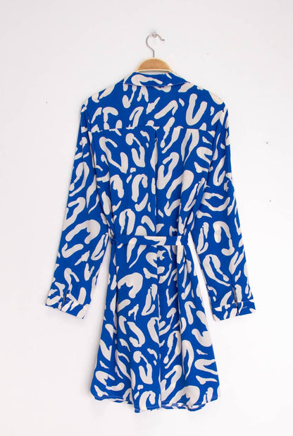 Minikleid Hemdkleid blau mit Print - Gluecksboutique®