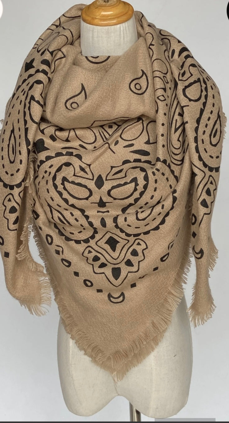 Bandana Scarf Beige – Paisley-Tuch aus Viskose & Wolle