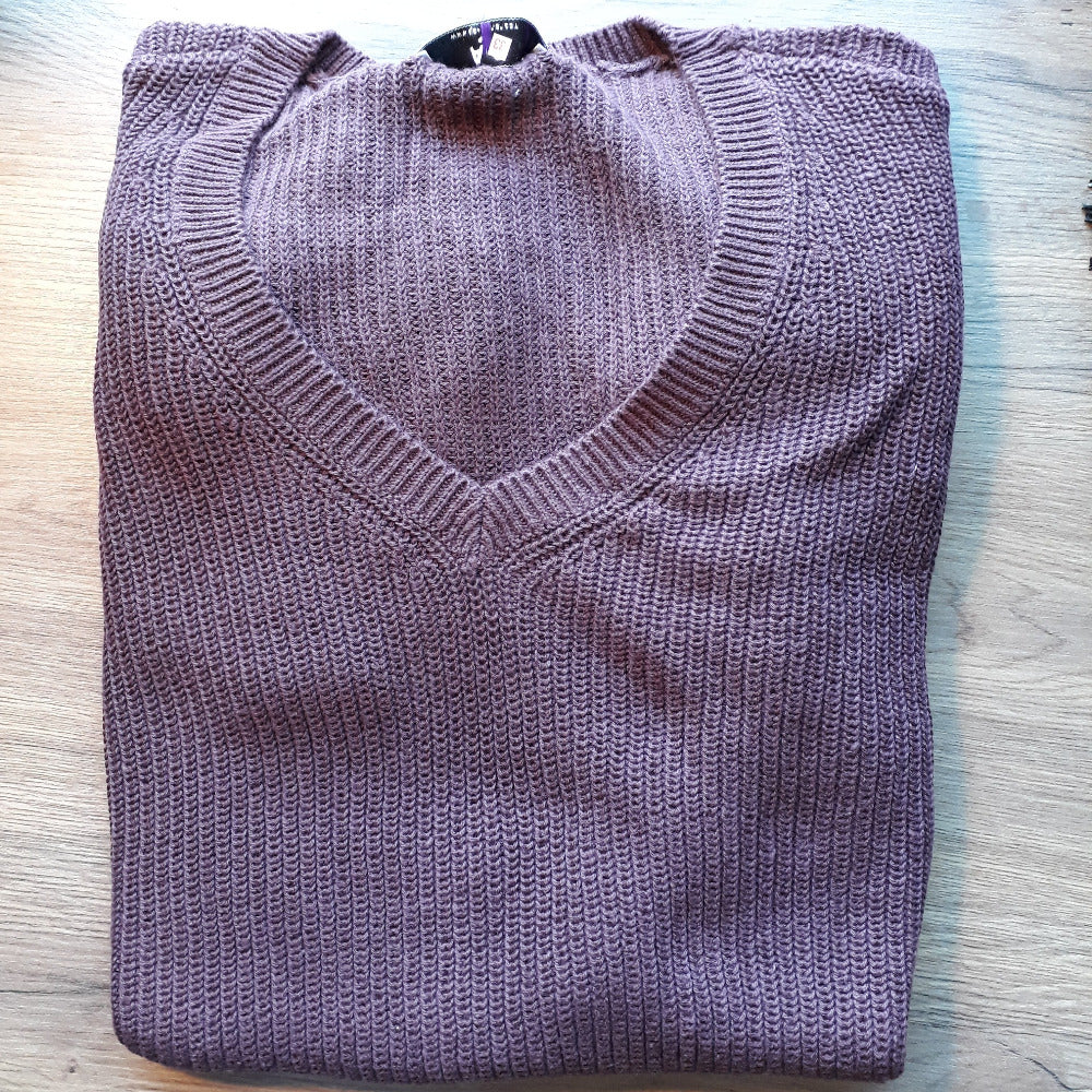 V Neck Knit Aubergine - Gluecksboutique®