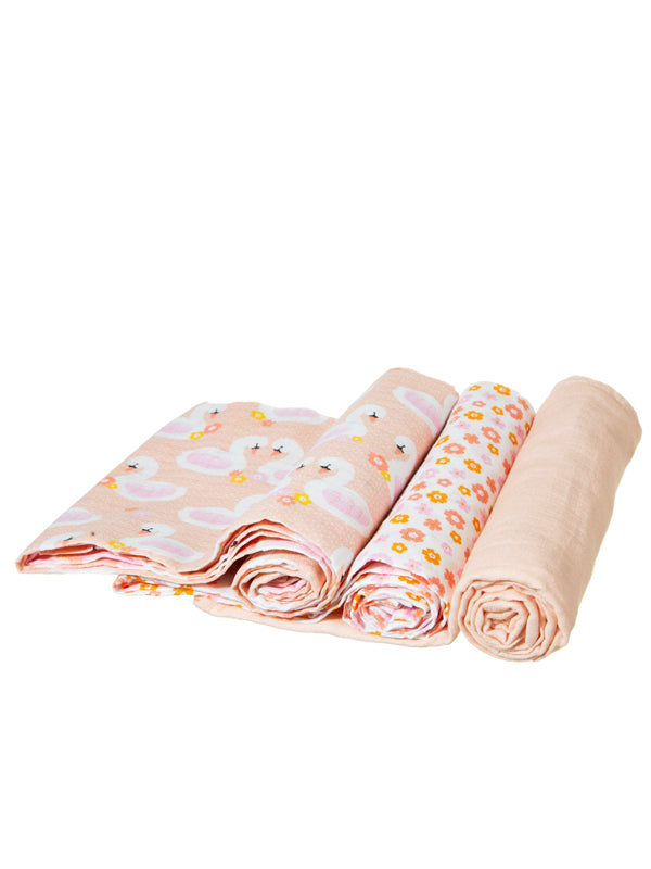 Sass & Belle Freya Schwan Mulltücher – 3er-Set - rosa - Gluecksboutique®