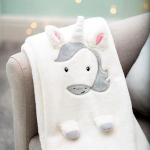Decke Einhorn Soft Fleece Babydecke weiß grau - Gluecksboutique®
