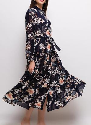 Maxi Blumenkleid dunkelblau - Gluecksboutique®