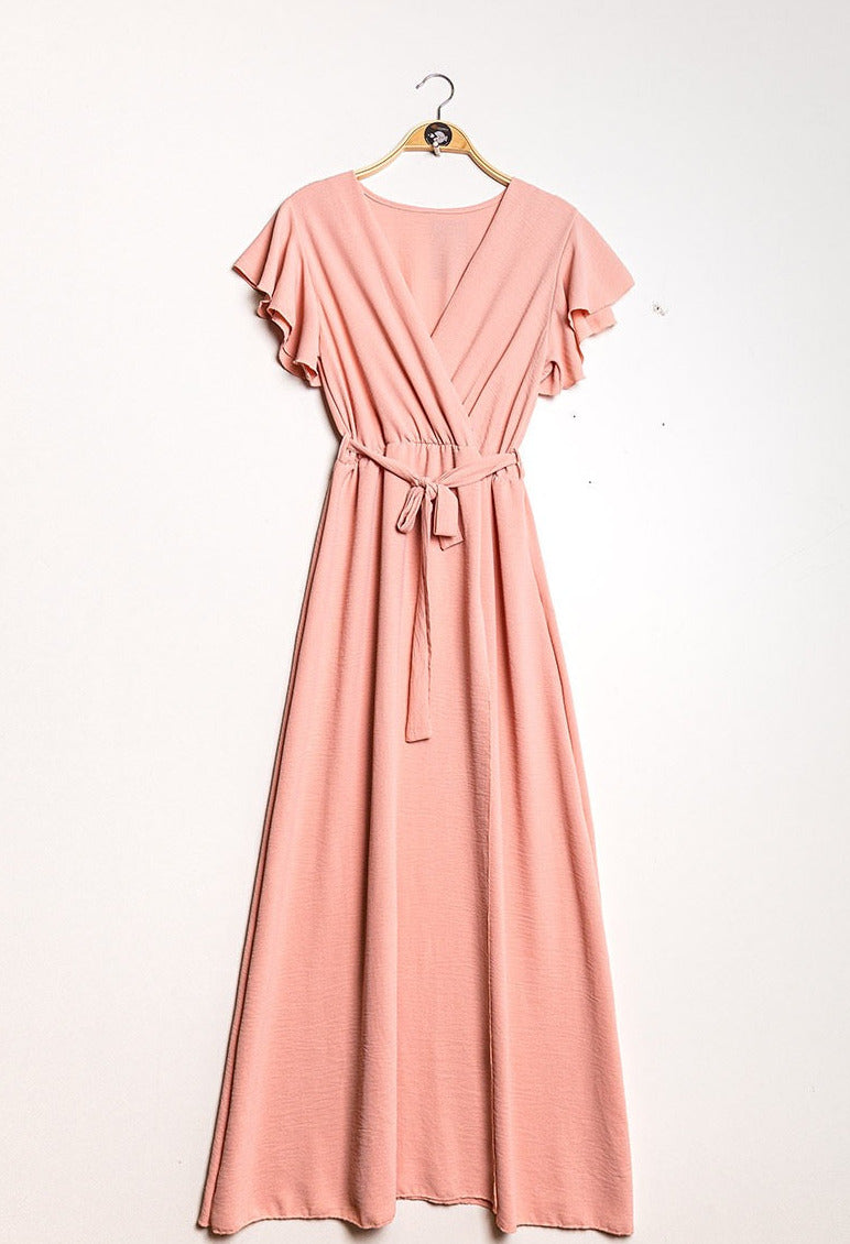 Kleid in Wickeloptik mit Schlitz rosa
