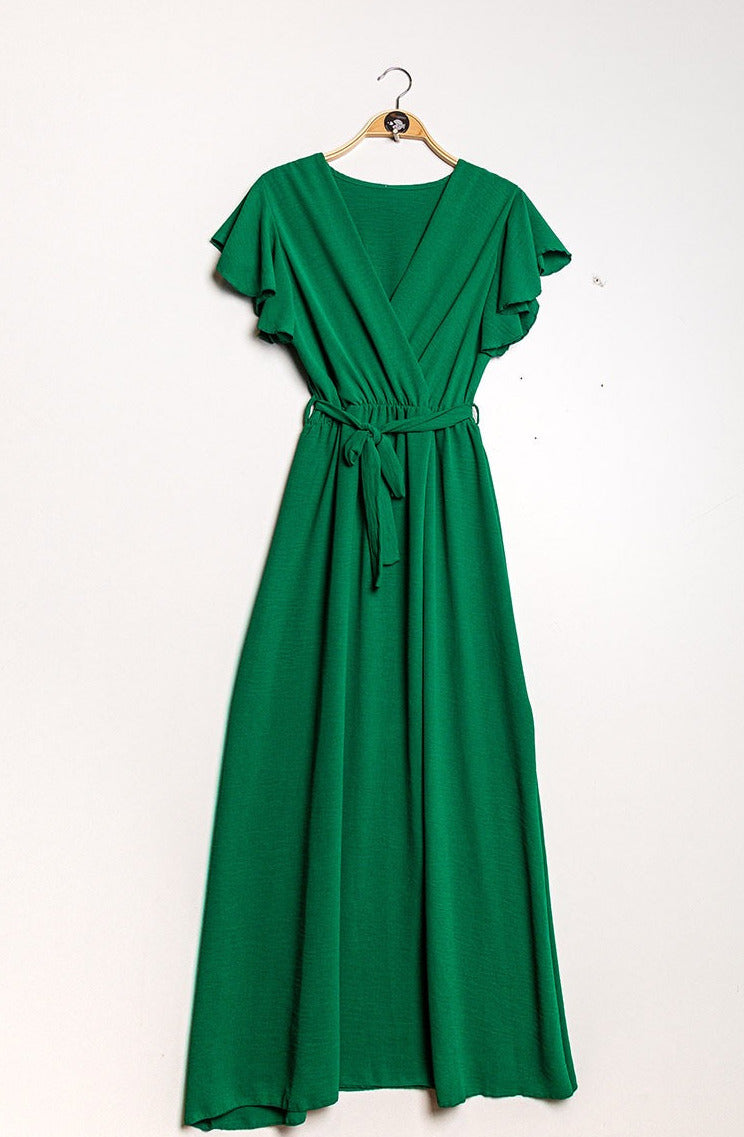 grün Kleid in Wickeloptik mit Schlitz