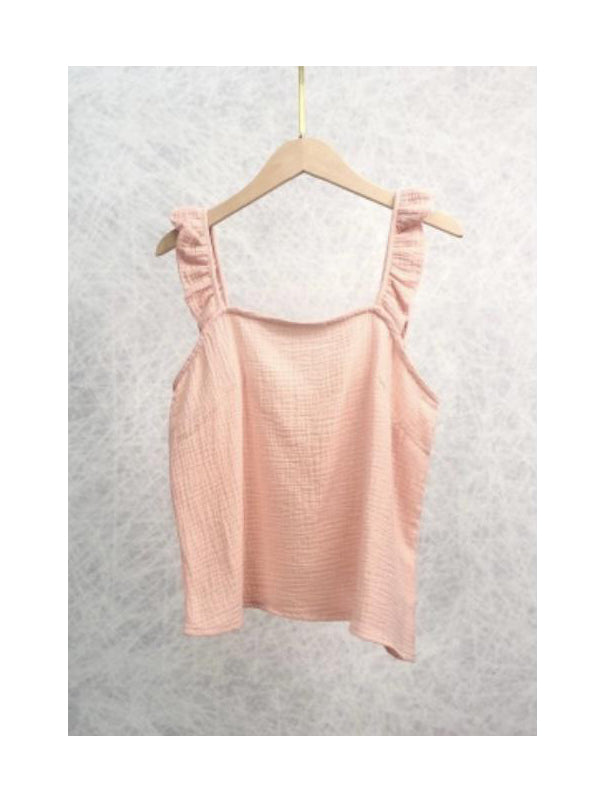 Top aus Musselinstoff mit Volantträgern in vers. Farben - Gluecksboutique®