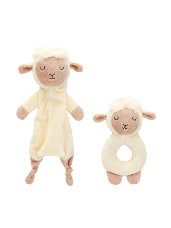 Kuschelset 2tlg mit Schmusetuch und Rassel Lamm creme beige - Gluecksboutique®