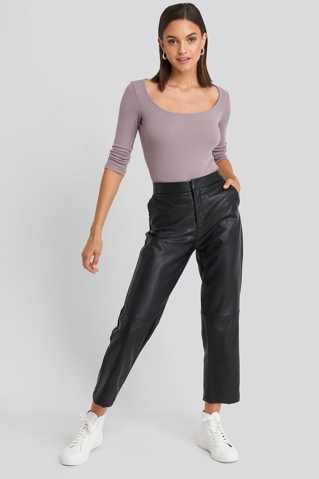 NA-KD Body Deep Round Neck Ribbed Body Purple - Gluecksboutique®