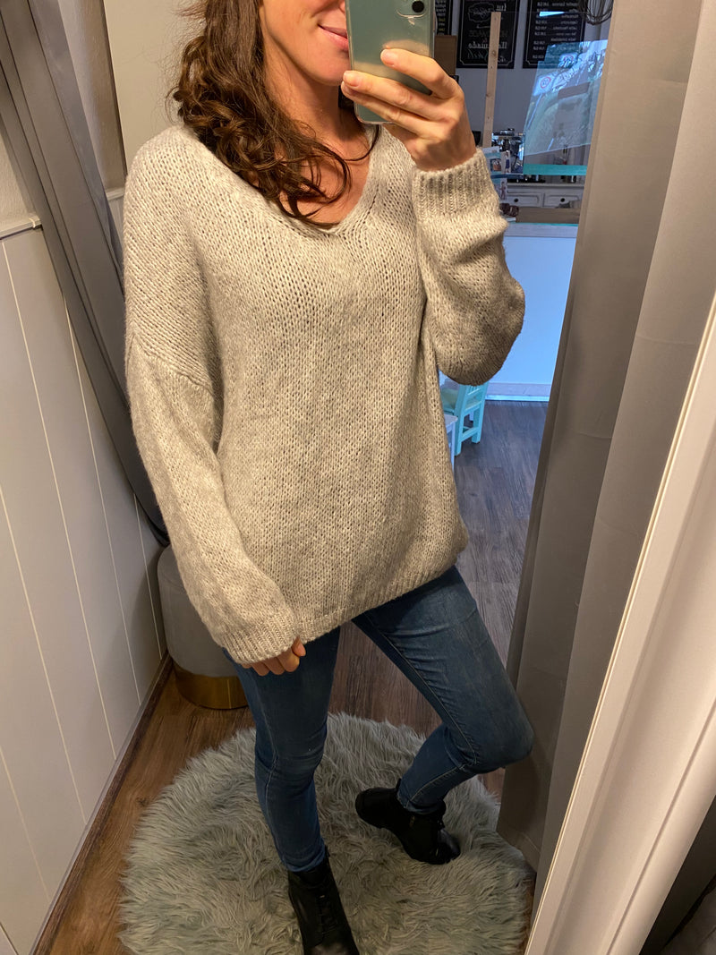 V neck Oversize Pullover, vers. Farben - Gluecksboutique®