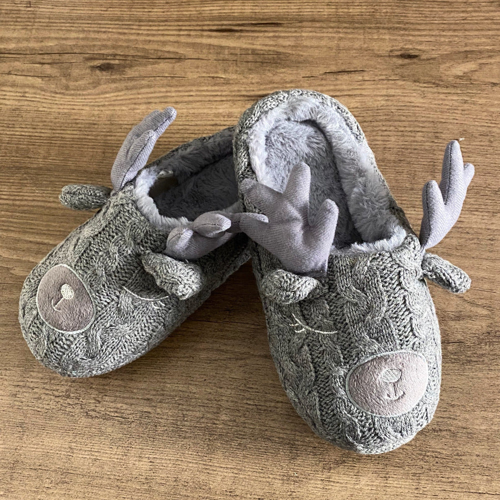 grau Rentier Hausschuhe Pantoffeln - Gluecksboutique®