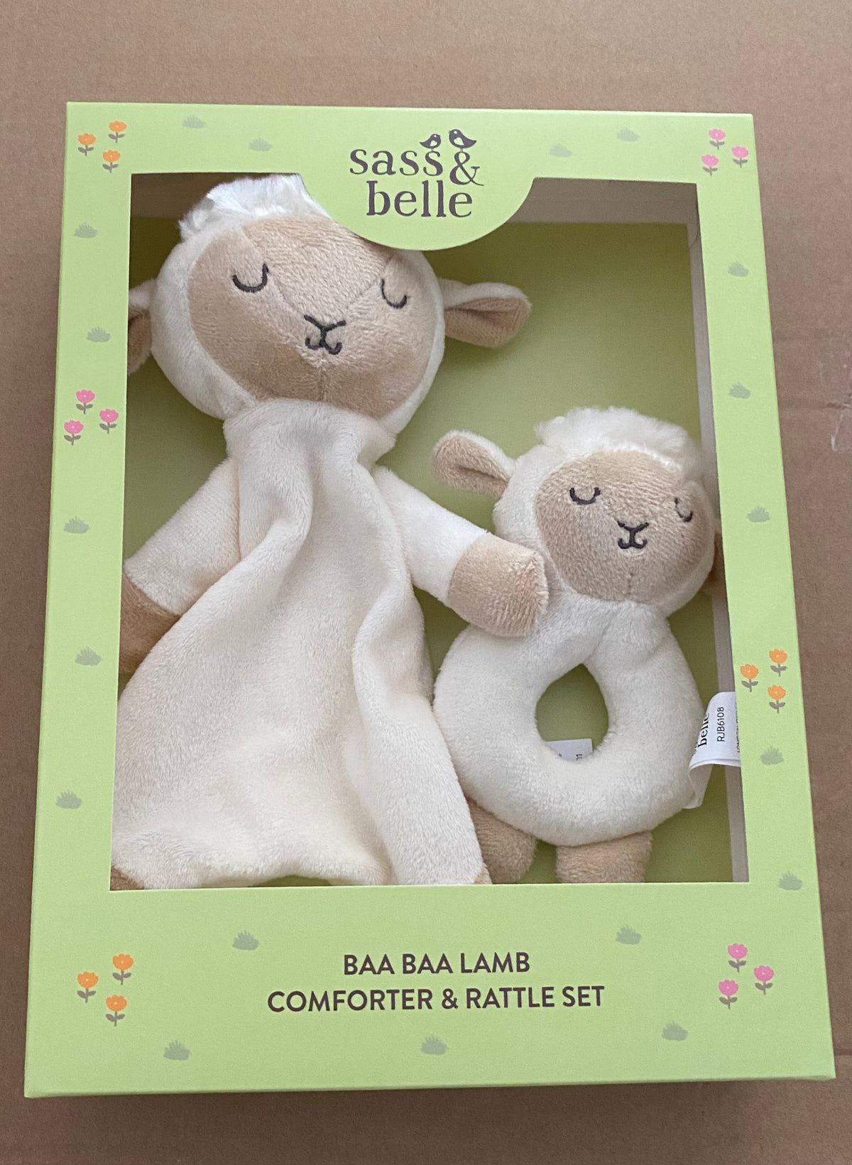 Kuschelset 2tlg mit Schmusetuch und Rassel Lamm creme beige - Gluecksboutique®
