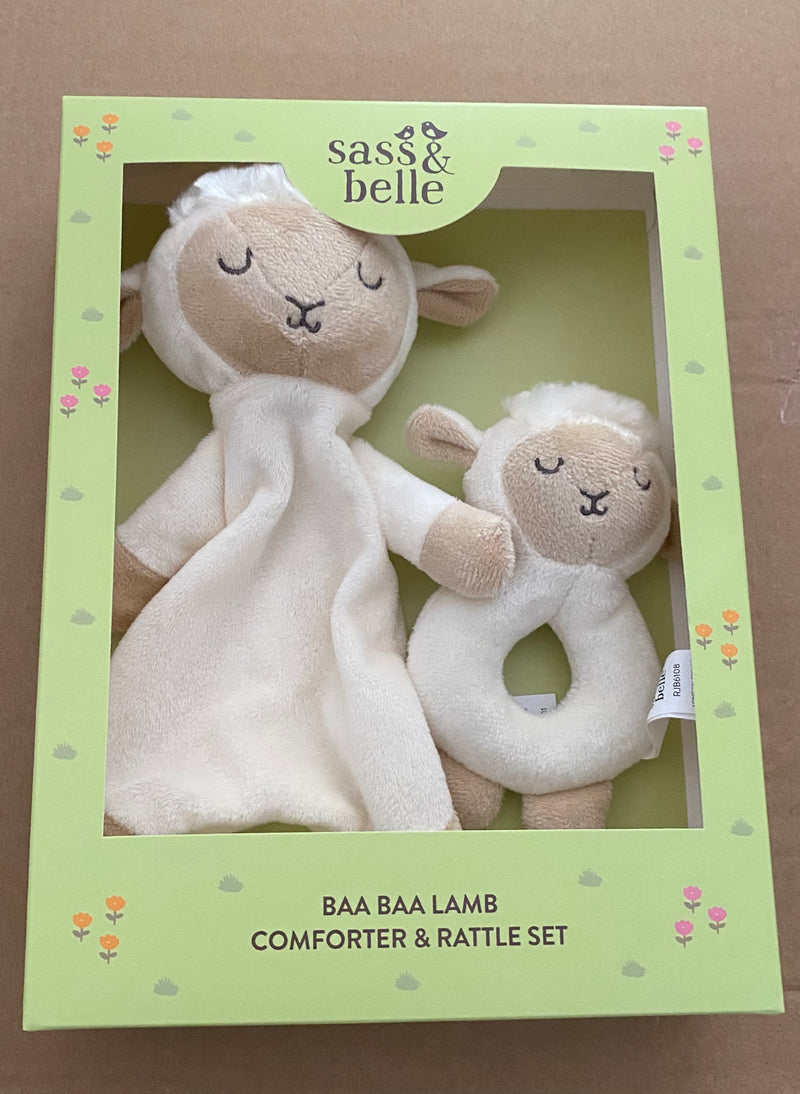 Kuschelset 2tlg mit Schmusetuch und Rassel Lamm creme beige - Gluecksboutique®