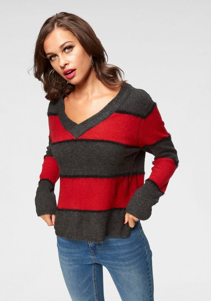 Stripe Knit Pullover rot/grau - Gluecksboutique®