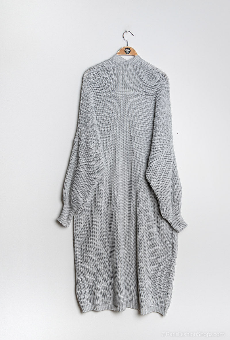 Maxi Cardigan mit Taschen, hellgrau - Gluecksboutique®