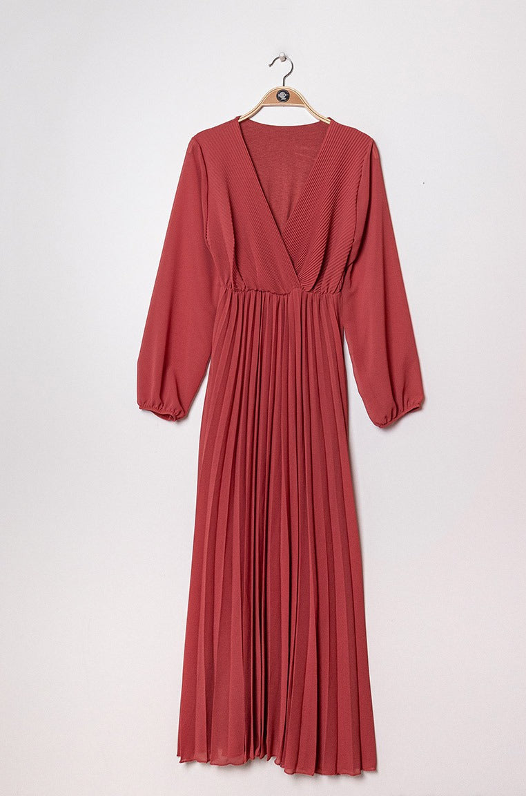 langarm Kleid mit Plissee, in vers. Farben - Gluecksboutique®