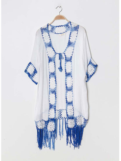 Kimono mit Crochet in blau weiß - Gluecksboutique®
