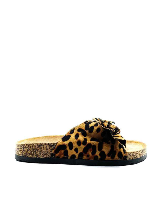 Pantolette mit Schleife im Leomuster - Gluecksboutique®