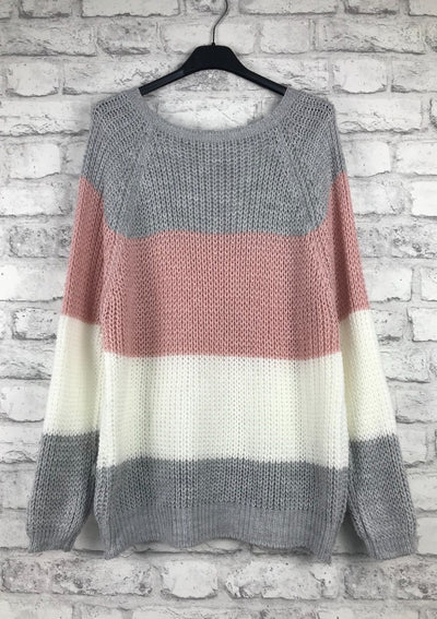 Rundhalspullover mit Streifen, vers. Farben - Gluecksboutique®