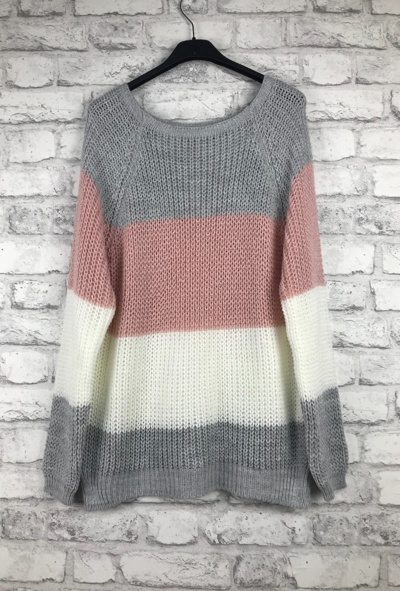 Rundhalspullover mit Streifen, vers. Farben - Gluecksboutique®