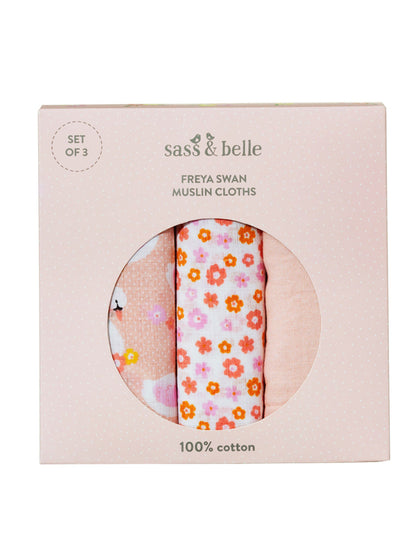 Sass & Belle Freya Schwan Mulltücher – 3er-Set - rosa - Gluecksboutique®