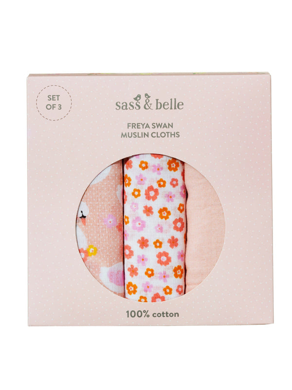 Sass & Belle Freya Schwan Mulltücher – 3er-Set - rosa - Gluecksboutique®