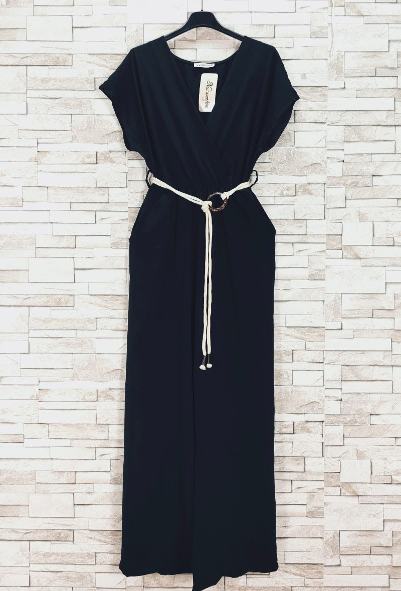 Jumpsuit mit Taschen und Gürtel - Gluecksboutique®