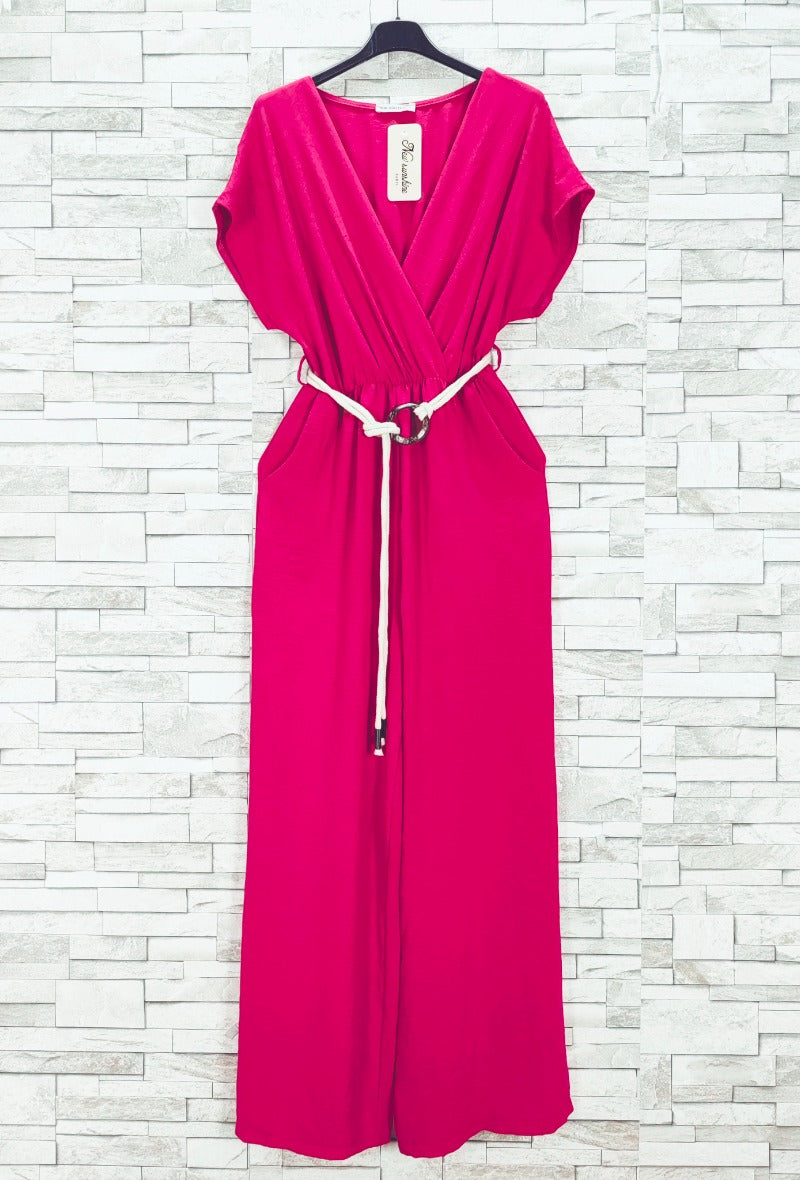 Jumpsuit mit Taschen und Gürtel - Gluecksboutique®